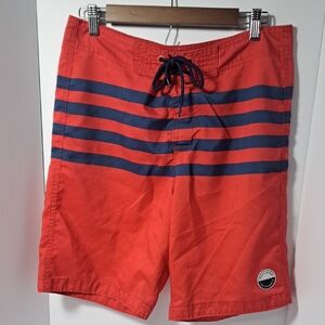 Hollister Red and Navy Men's Swim Board Shorts